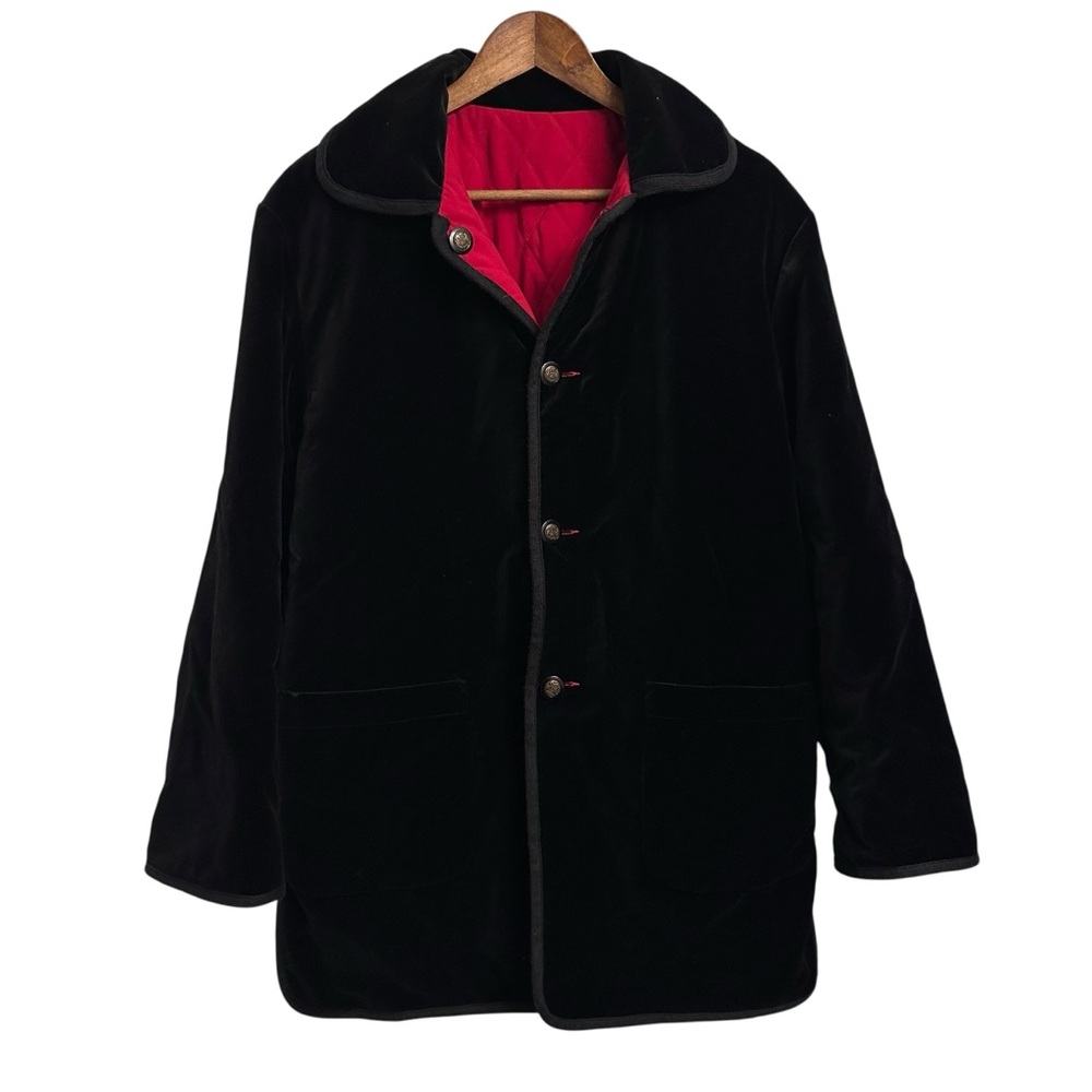 Talbots Reversible Button Down Coat Black Velvet … - image 1